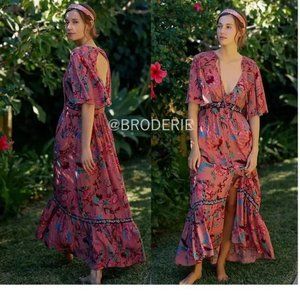 Anthropologie Ruffled Embroidered Maxi Dress
